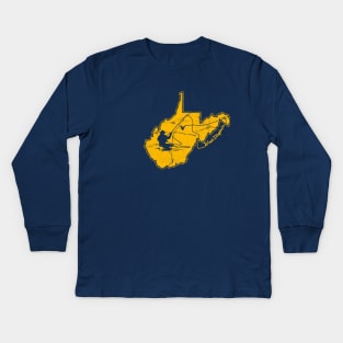 West Virginia Mountain Gold and Blue Fly Fishing Fish WV Kids Long Sleeve T-Shirt